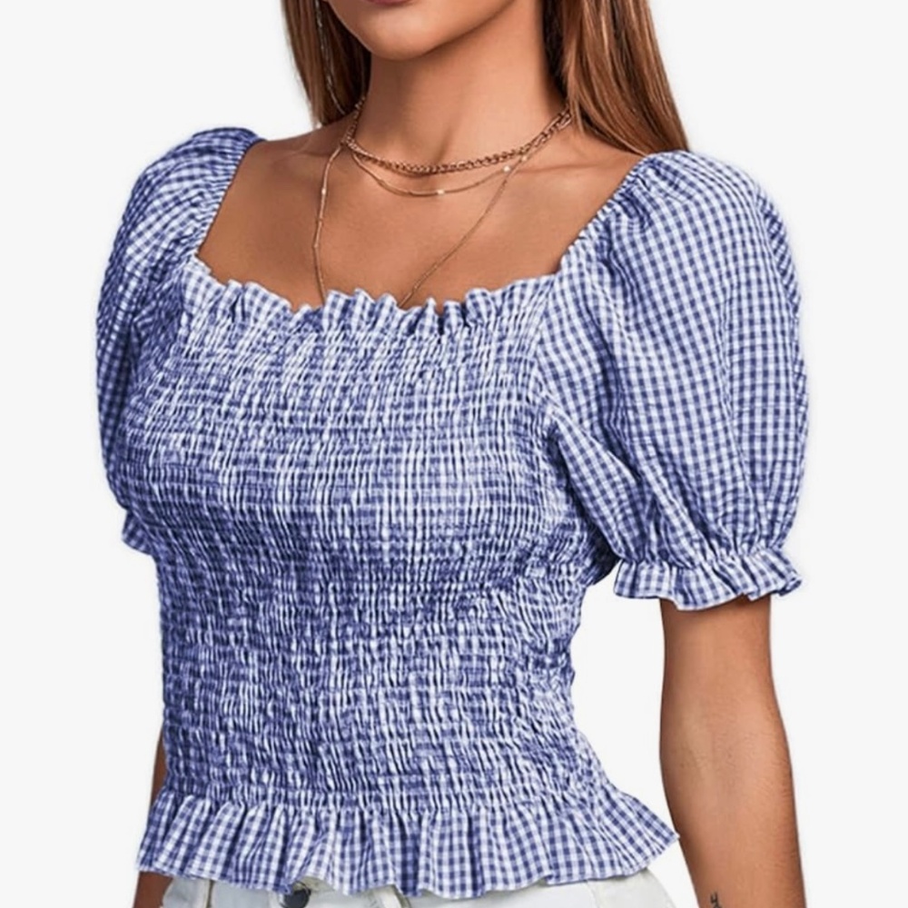Gingham peplum blue crop top